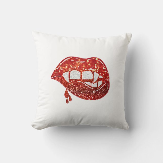 Vampyre Läppar i Faux Glitter med droppblod Kudde (Framsida)