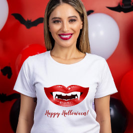 Vampyre Läppar Red Mouth with Fangs Happy hallowee T Shirt