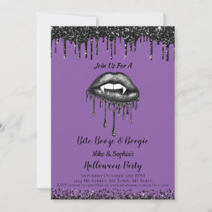 Vampyre Lila glitter läppar vuxen Halloween fest Inbjudningar