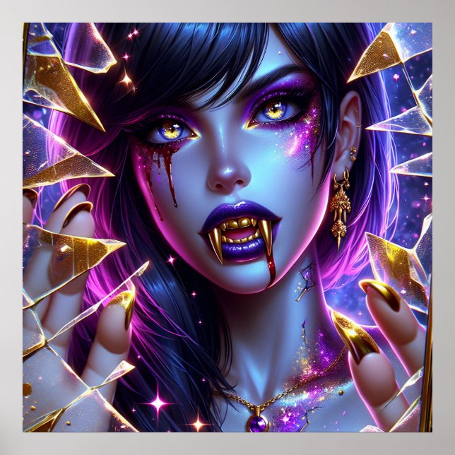 Vampyre med Guld Fangs Ai Art Poster (Framsidan)