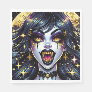 Vampyre med Guld Fangs Full Moon Halloween fest Pappersservett