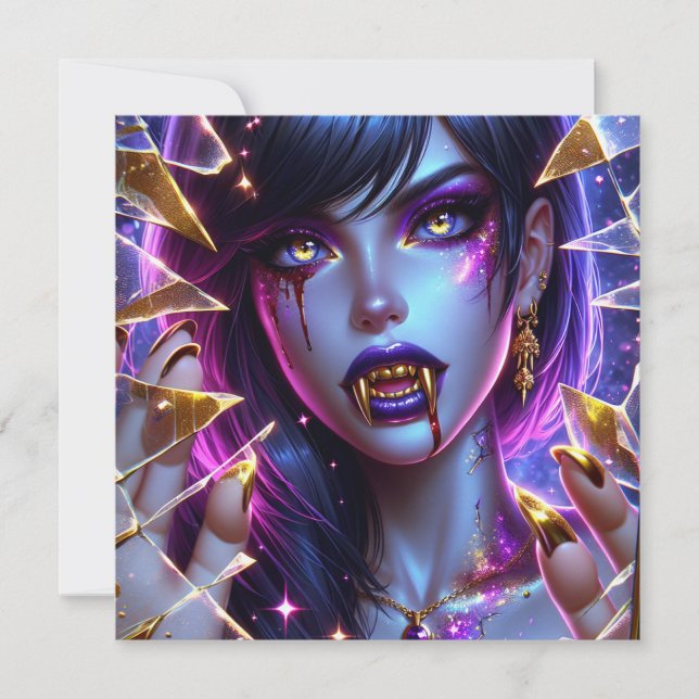 Vampyre med Guld Fangs Halloween fest (Framsida)