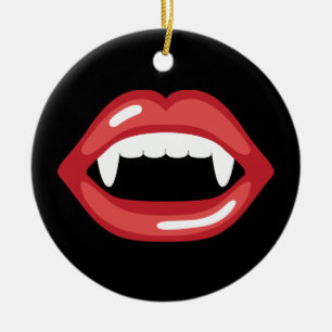 Vampyre Mouth with Red Läppar and Fangs Julgransprydnad Keramik