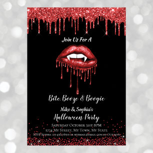Vampyre red glitter läppar vuxen Halloween fest Inbjudningar