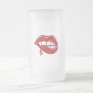 Vampyre Red Läppar Dripping Blood Frostat Ölglas