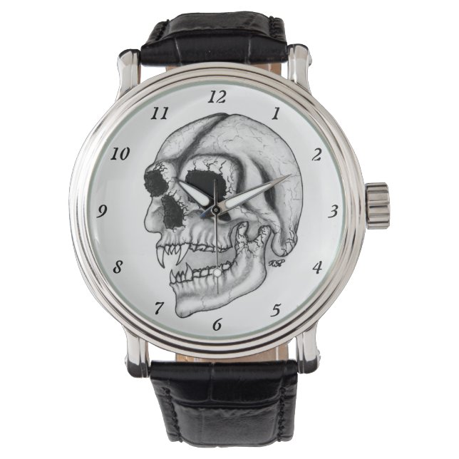 Vampyre Skull, svart och vitt design Armbandsur (Framsida)