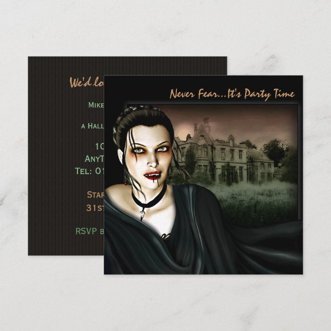 Vampyre vid Halls Gothic Party-inbjudan Inbjudningar (Fram/baksida)