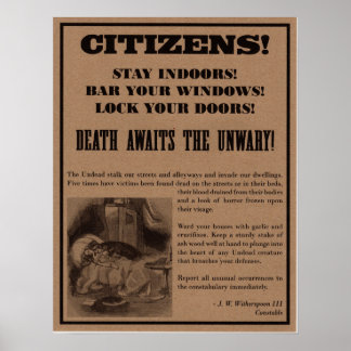 Vampyre Warning Poster. Halloween fest-dekanter. Poster