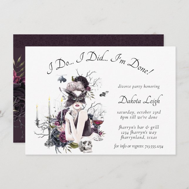 Vampyren | Moody Gothic Glam Skilsmässofest Inbjudningar (Fram/baksida)