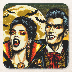 Vampyrer och fladdermöss Halloweenfest Underlägg Papper Kvadrat
