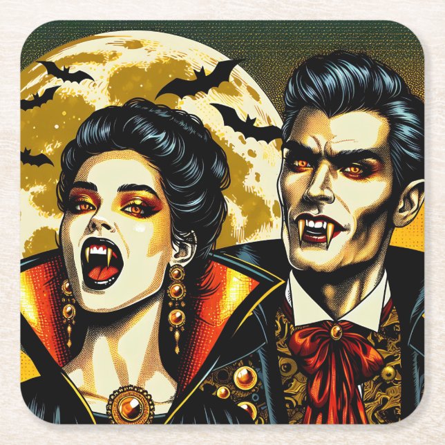 Vampyrer och fladdermöss Halloweenfest  Underlägg Papper Kvadrat (Framsidan)