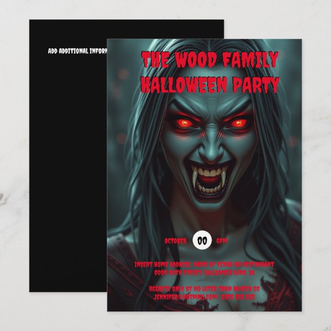 Vampyres kvinnliga vuxnor halloween-pookala varels inbjudningar (Fram/baksida)