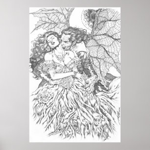 Vampyres kyss av Al Rio - Vampyre och Woman Art Poster