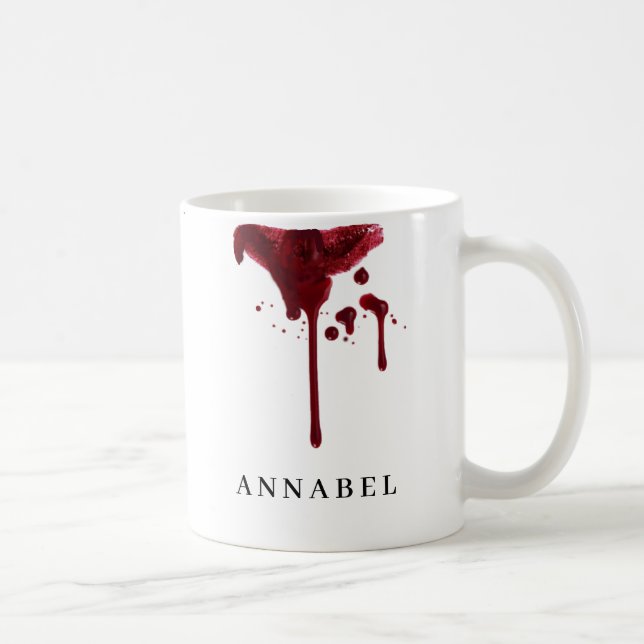 Vampyres mörk röd Lipstick med blod Kaffemugg (Höger)