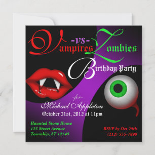 Vampyres vs Zombies Halloween Birthday-inbjudan Inbjudningar