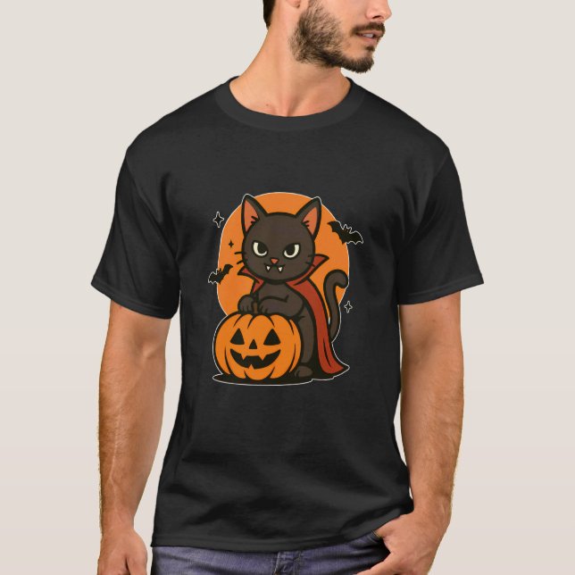 Vampyrkatt med pumpamåne t shirt (Framsida)