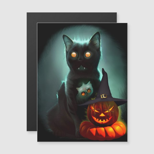 Vampyrkatt och trollkarls Halloween-pumpa är surre (Fram/baksida)