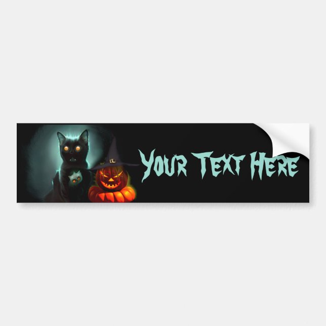 Vampyrkatt och trollkarlspumpa Halloween Surreal  Bildekal (Framsidan)