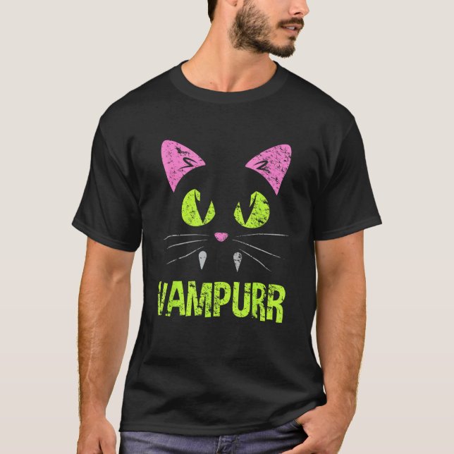 Vampyrkatt Vampyr Halloween-kostym T Shirt (Framsida)