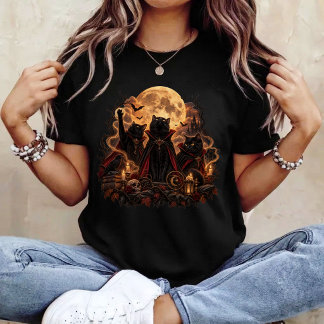 Vampyrkatter Fullmåne Halloween T Shirt
