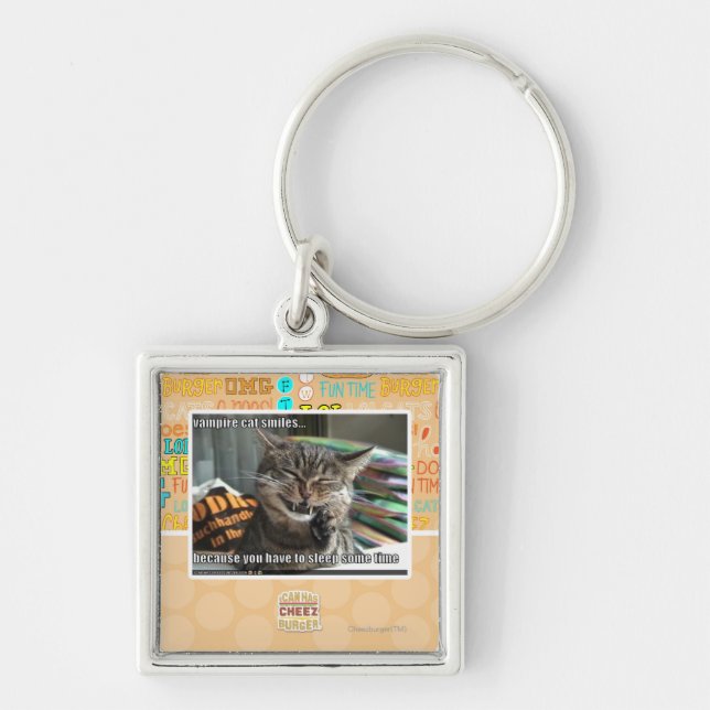 vampyrkattleenden fyrkantig silverfärgad nyckelring (Framsidan)