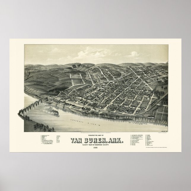 Van Buren, AR Panoramic Karta - 1888 Poster (Framsidan)