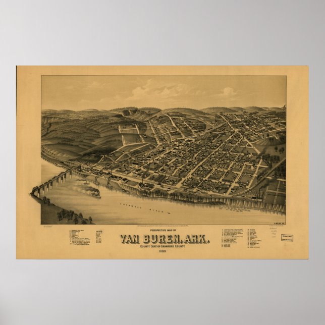 Van Buren Arkansas 1888 Panoramic Karta Poster (Framsidan)