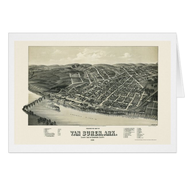 Van Buren panorama- karta för AR - 1888 Hälsningskort (Framsidan Horizontal)