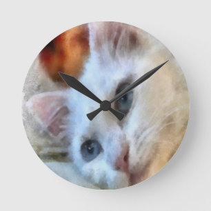 Van Cat med Blå Ögon Pet Porträtt Rund Klocka