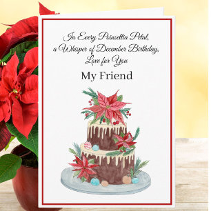 Vän december födelsedagstårta Poinsettia  Kort