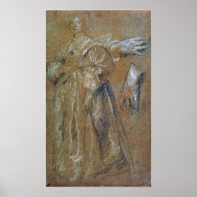 Van Dyck - Studie för en porträtt av en dam Poster (Framsidan)