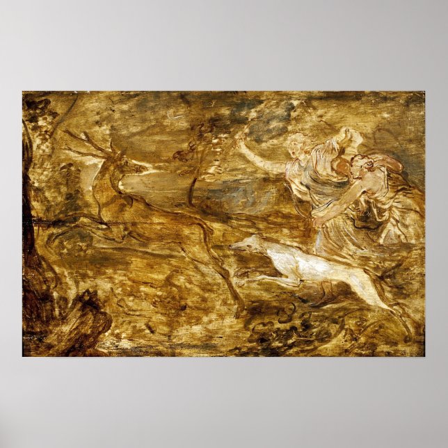 Van Dyck - Två nymfer jagar hjort Poster (Framsidan)