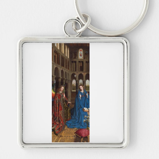 Van Eycks Bebådelse Premium Katedral Ljus Fyrkantig Silverfärgad Nyckelring (Framsidan)