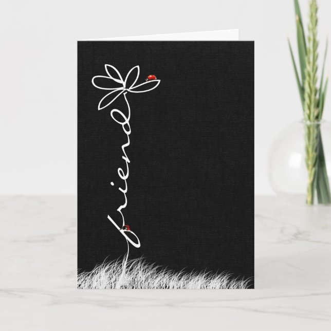 vän födelsedagdaisy och nyckelpigor på svart kort (Framsida)