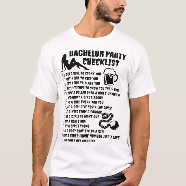 vän för ungkarlpartykontrollista t shirt (Framsida)
