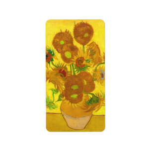 Van Gogh-15 solblommor i Vas Fine Art Adressetikett