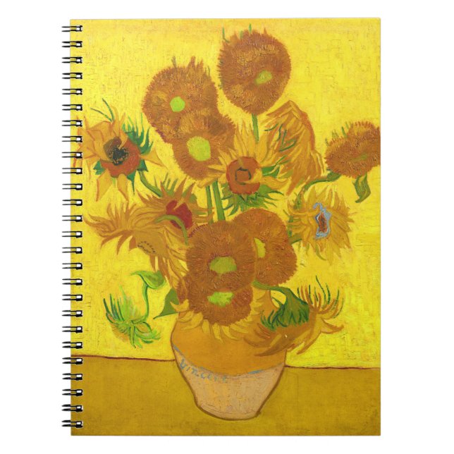 Van Gogh-15 solblommor i Vas Fine Art Anteckningsbok (Framsidan)