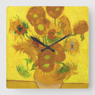 Van Gogh-15 solblommor i Vas Fine Art Fyrkantig Klocka
