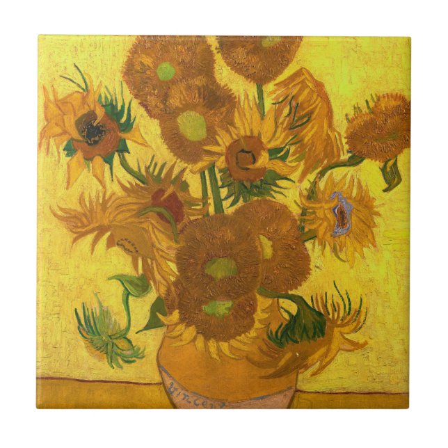 Van Gogh-15 solblommor i Vas Fine Art Kakelplatta (Framsidan)