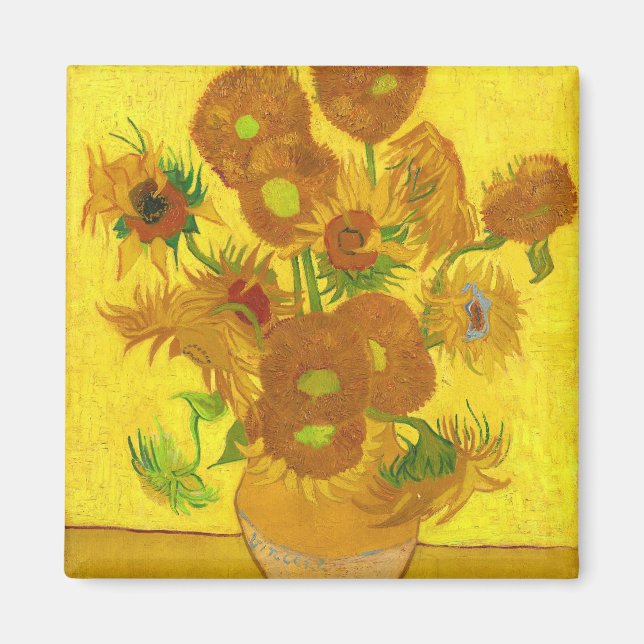Van Gogh-15 solblommor i Vas Fine Art Magnet (Framsidan)