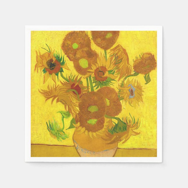 Van Gogh-15 solblommor i Vas Fine Art Pappersservett (Framsidan)