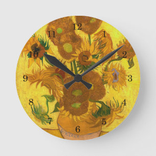 Van Gogh-15 solblommor i Vas Fine Art Rund Klocka