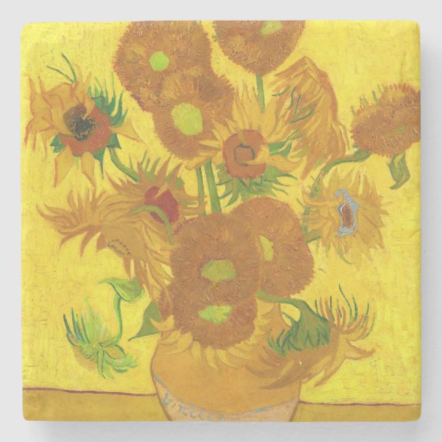 Van Gogh-15 solblommor i Vas Fine Art Stenunderlägg (Framsidan)