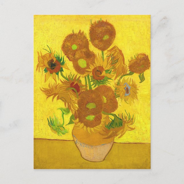 Van Gogh-15 solblommor i Vas Fine Art Vykort (Framsida)