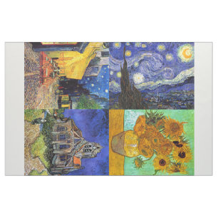 Van Gogh 4-up Stjärnkväll Café Solrosor Kyrka Tyg