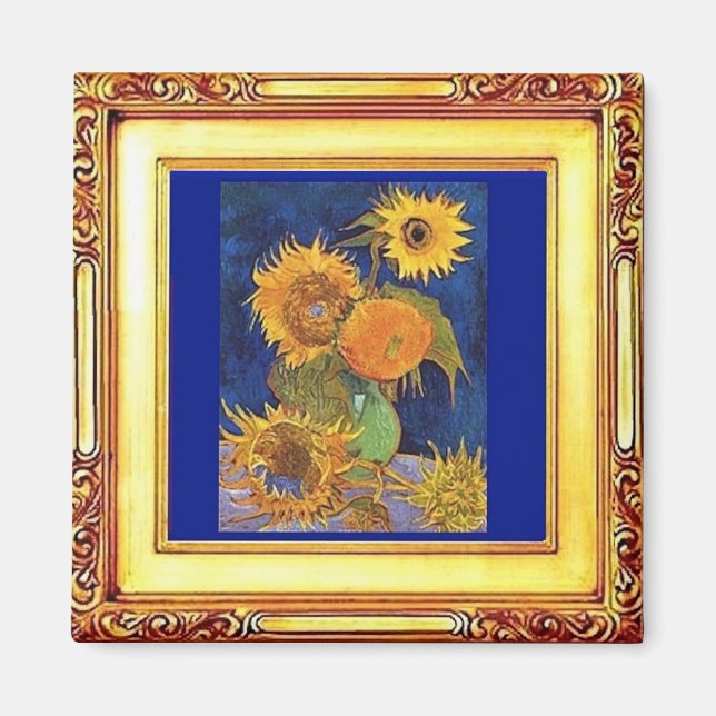 Van Gogh - 5 Sunblommor Magnet (Framsidan)