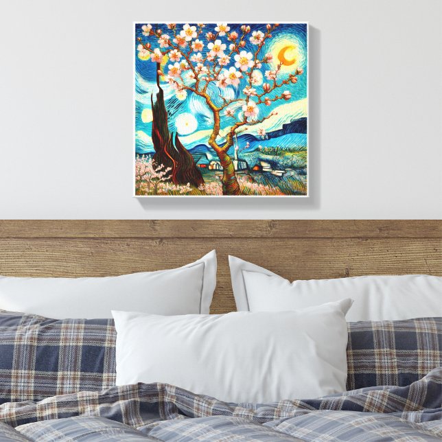 Van Gogh Almond Blommar Ligcape Måne Canvastryck (Insitu (sovrum))