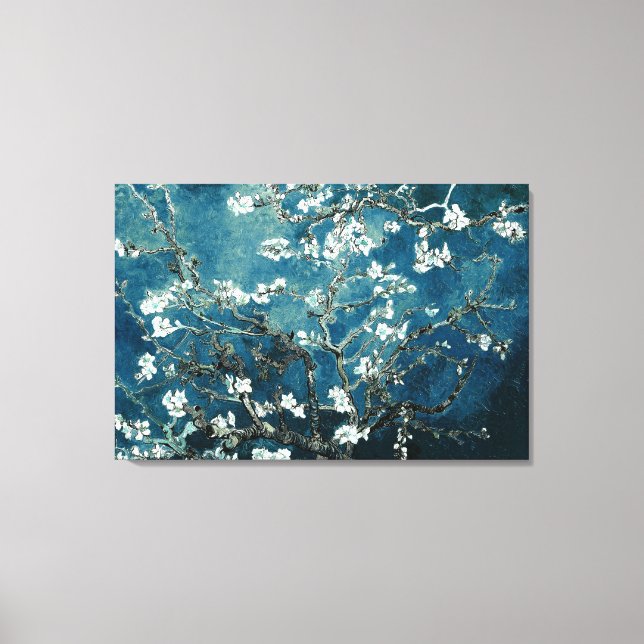 Van Gogh Almond Blommar Mörk  Teal Canvastryck (Framsida)