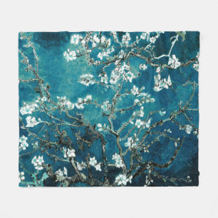 Van Gogh Almond Blommar Mörk  Teal Fleecefilt