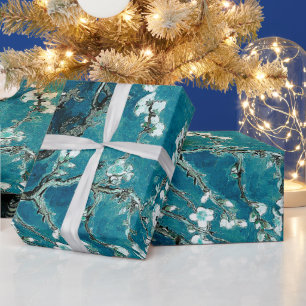 Van Gogh Almond Blommar Mörk Teal Presentpapper